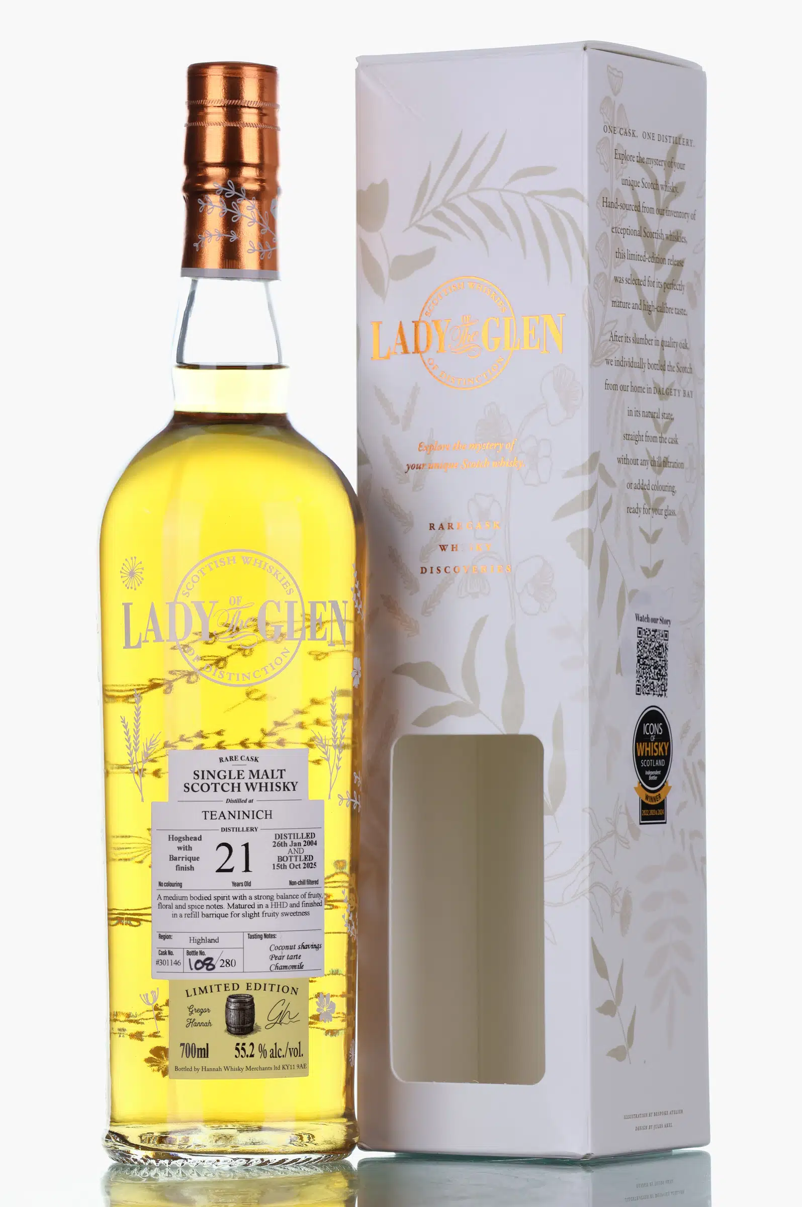 Teaninich Rare Cask #21 Year Old, Hogshead with Barrique Finish Cask, Cask #301146, 2004, Lady of the Glen, 55.2% whisky bottle