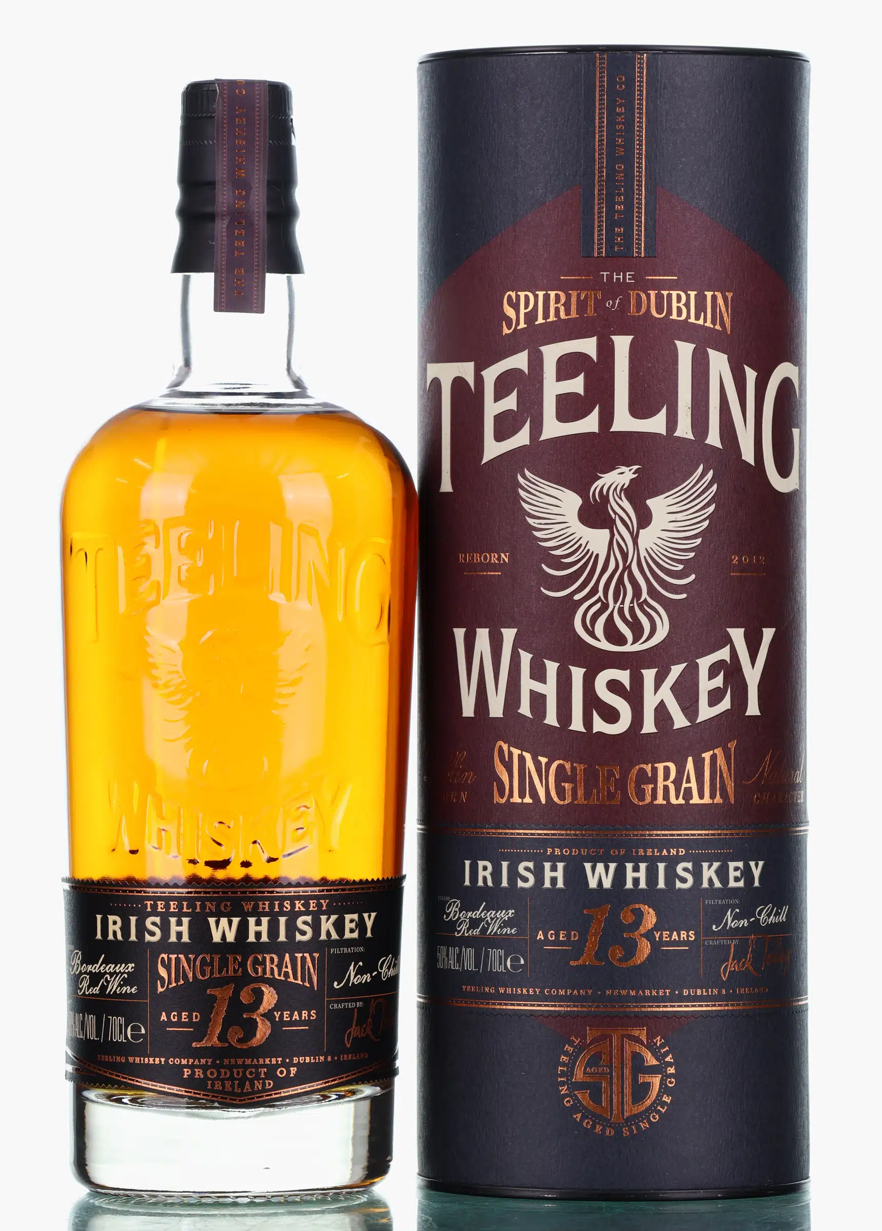 Teeling 13 Year Old Single Grain, Bourbon & Bordeaux Red Wine Cask, 2021, 50% whisky bottle