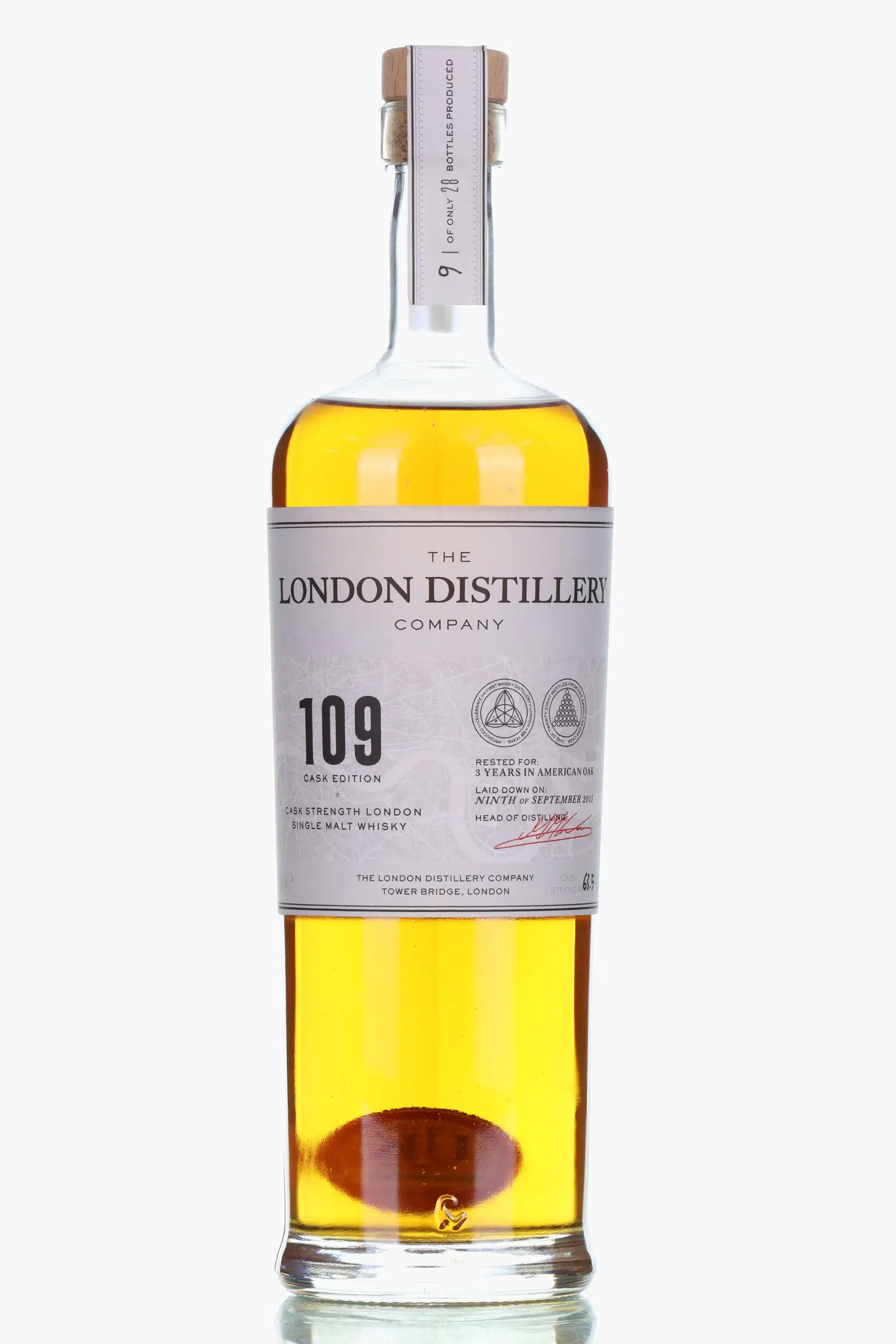 London Distillery Co. 3 Year Old, Bourbon Cask, Cask #109, 2015, 63.5% whisky bottle