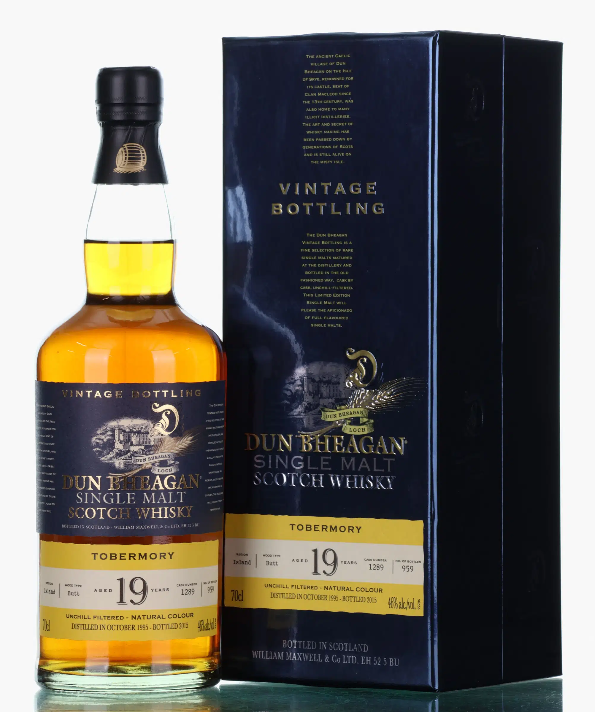 Tobermory 19 Year Old, Butt Cask, Cask #1289, 1995, Dun Bheagan, 46% whisky bottle