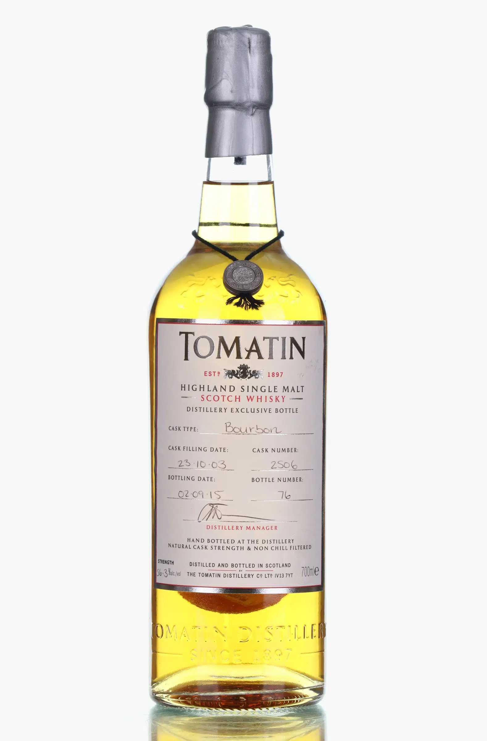 Tomatin Distillery Exclusive 11 Year Old, Bourbon Cask, Cask #2506, 2015, 56.3% whisky bottle