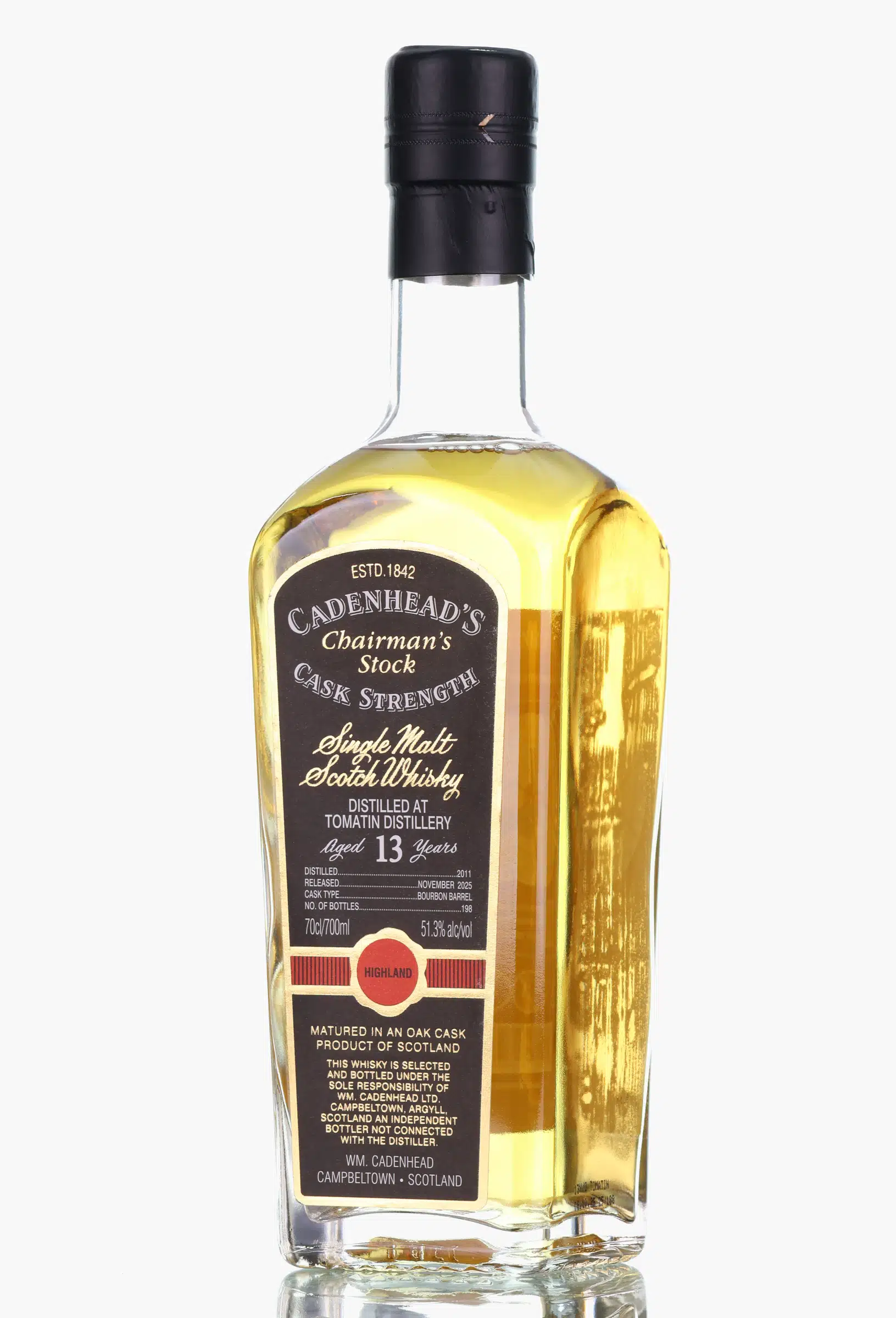 Tomatin Chairman's Stock 13 Year Old, Bourbon Cask, 2011, Cadenhead's, 50.2% whisky bottle
