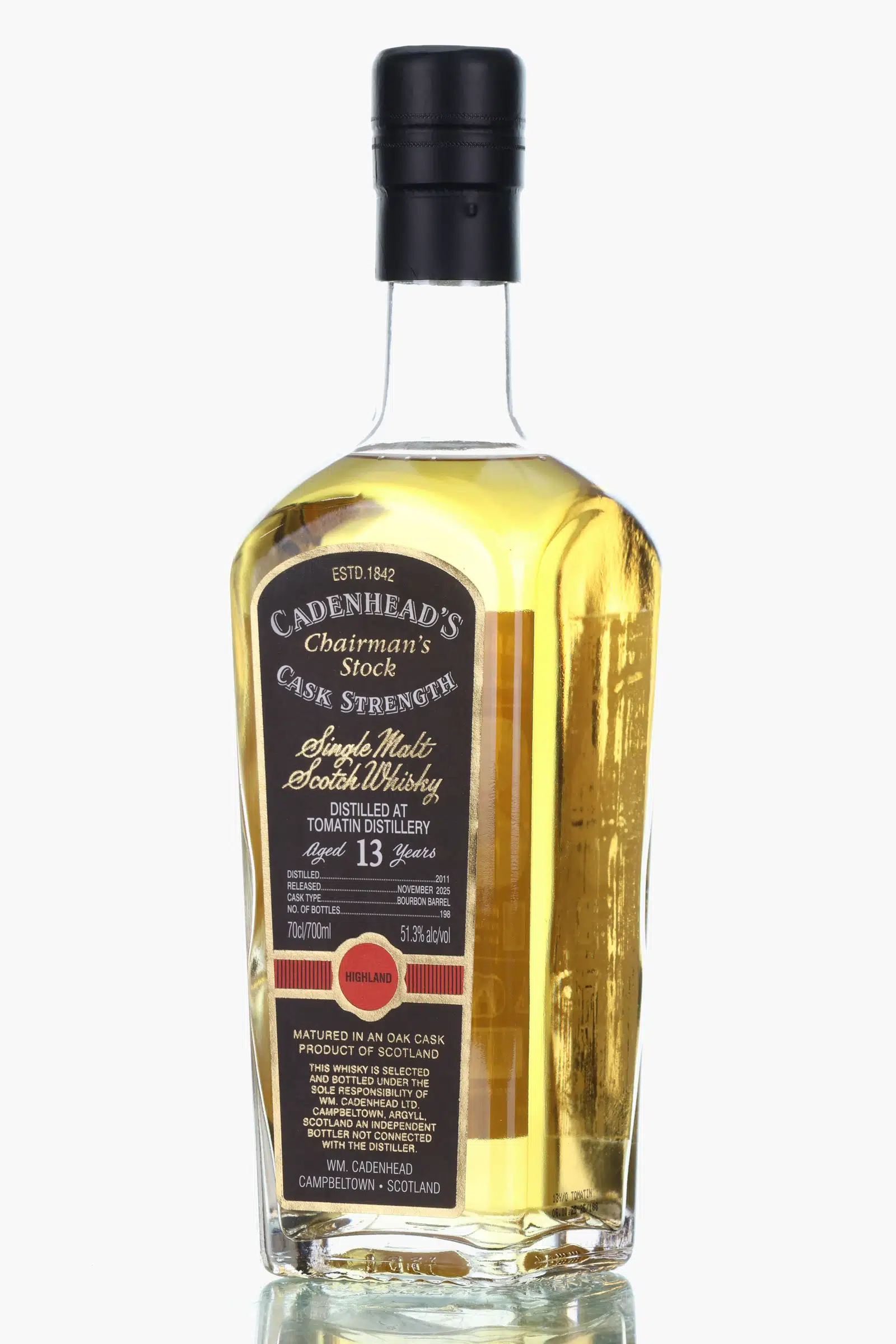 Tomatin Chairman's Stock 13 Year Old, Bourbon Cask, 2011, Cadenhead's, 51.3% whisky bottle