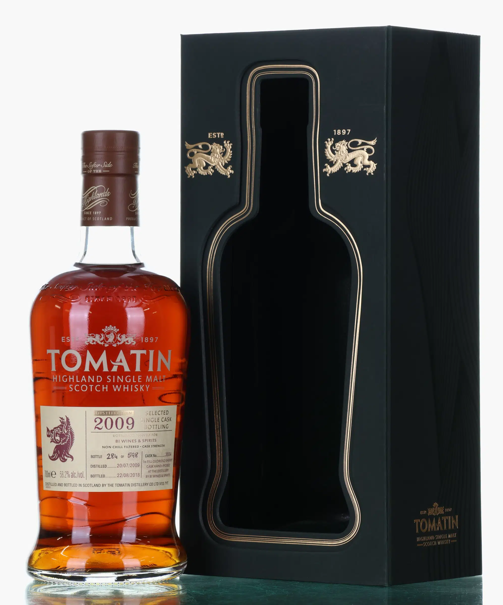 Tomatin BI Wines & Spirits Exclusive 9 Year Old, Oloroso Sherry Cask, Cask #3489, 2009, BI Wines & Spirits, 58.2% whisky bottle