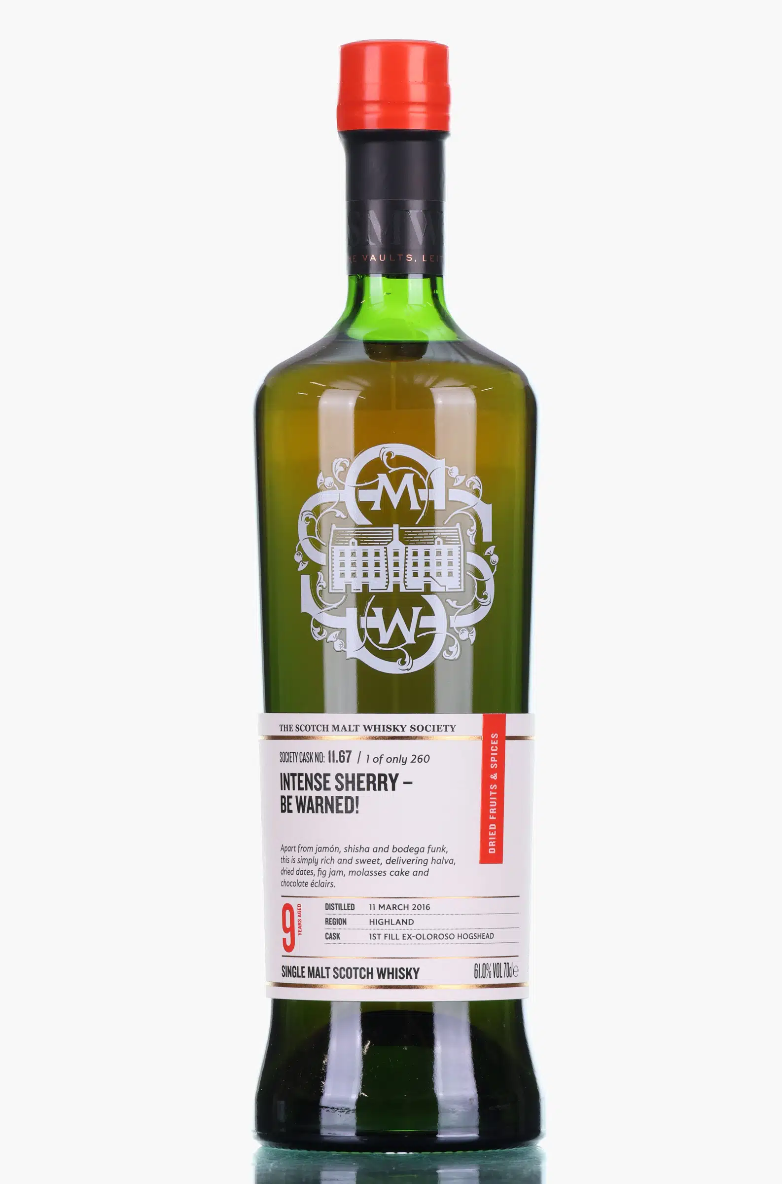 Tomatin Intense Sherry - Be Warned! 9 Year Old, Sherry Cask, Cask #11.67, 2016, The Scotch Malt Whisky Society, 61% whisky bottle
