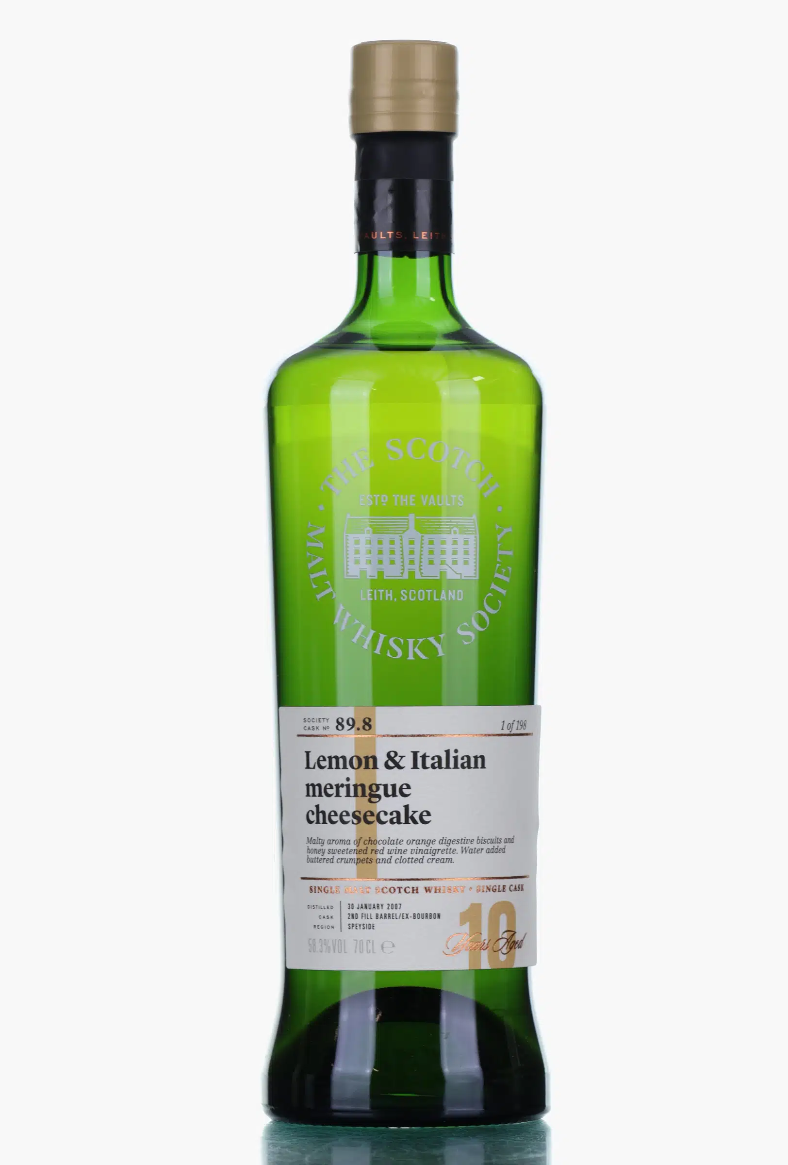 Tomintoul Lemon & Italian Meringue Cheesecake 10 Year Old, Bourbon Cask, Cask #89.8, 2007, The Scotch Malt Whisky Society, 58.3% whisky bottle