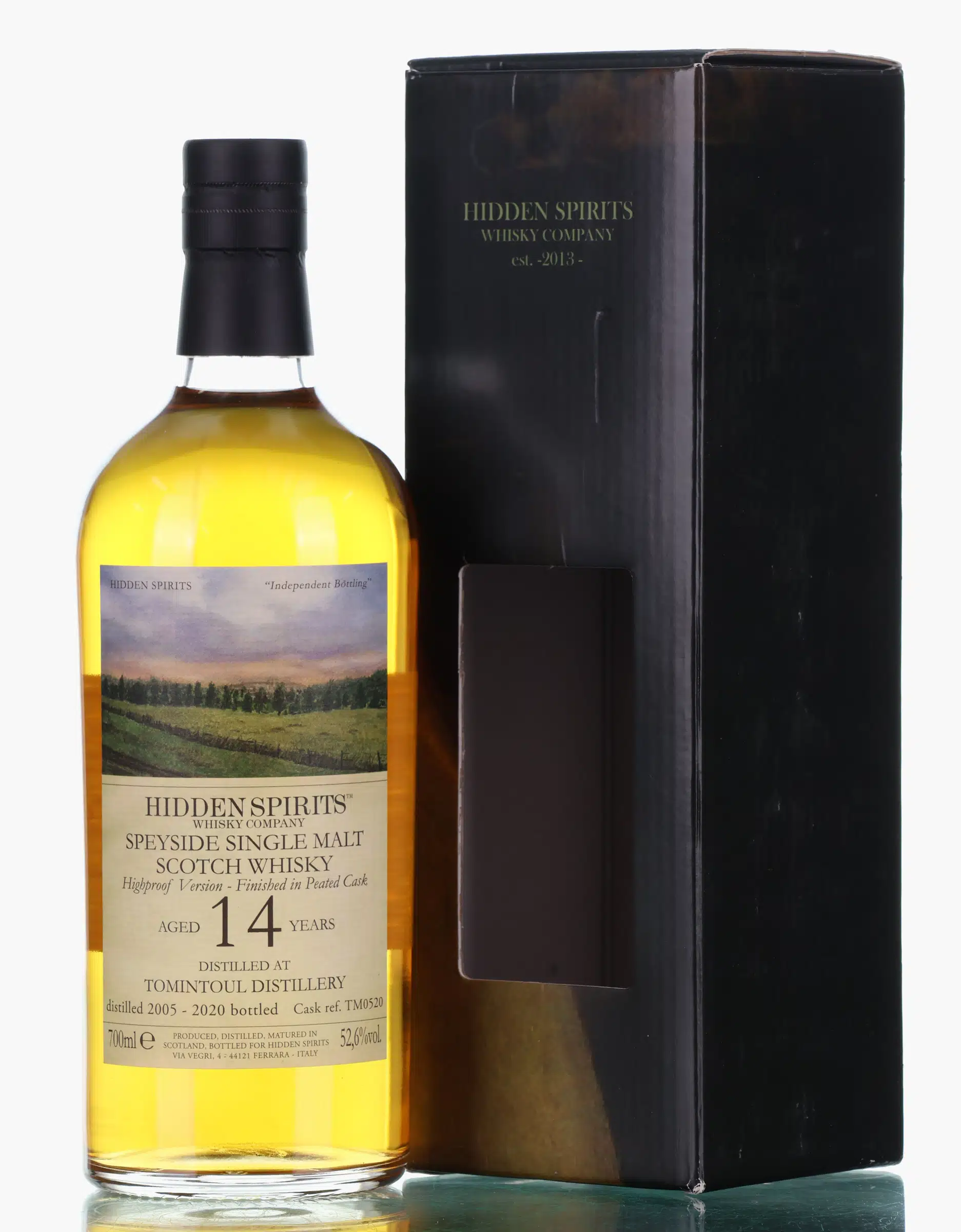Tomintoul Hidden Spirits 14 Year Old, Sherry & Peated Cask, Cask No. TM0520, 2005, Hidden Spirits, 52.6% whisky bottle