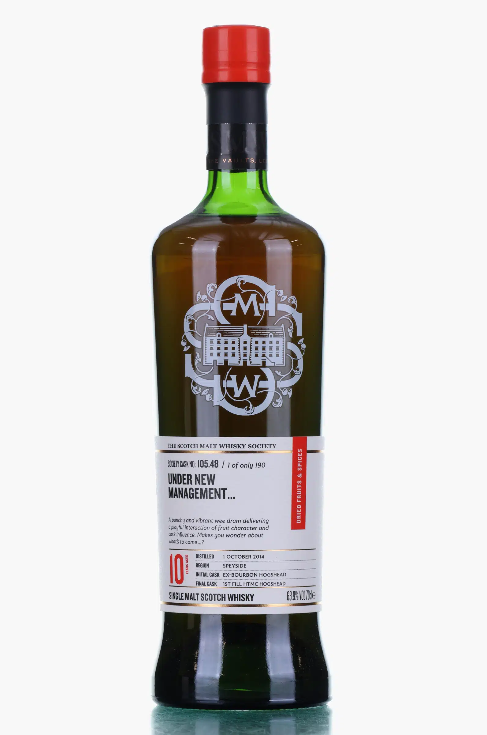 Tormore UNDER NEW MANAGEMENT... 10 Year Old, First Fill Ex-Bourbon Barrel Cask, Cask #105.48, 2014, The Scotch Malt Whisky Society, 63.9% whisky bottle