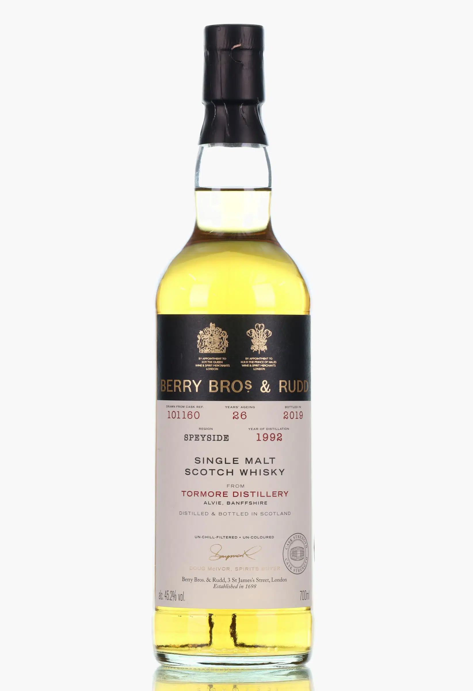 Tormore 26 Year Old, Refill Hogshead Cask, Cask #101160, 1992, Berry Bros & Rudd, 45.2% whisky bottle