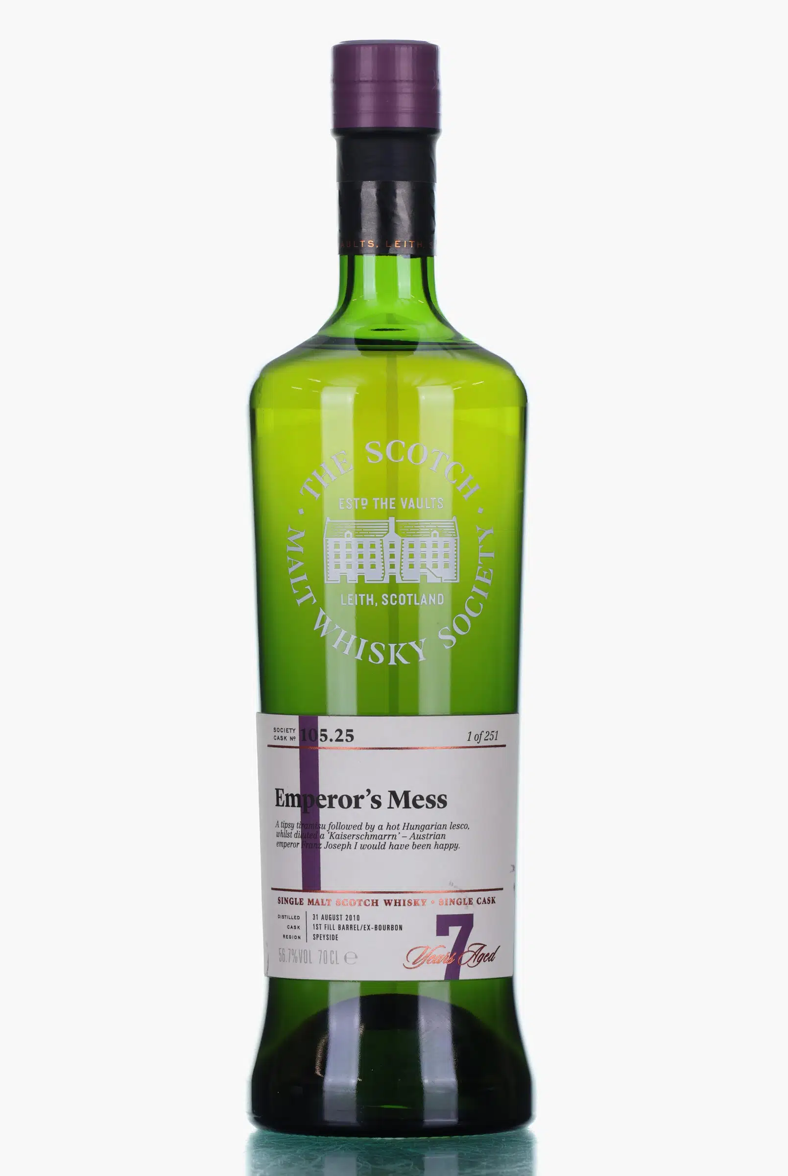 Tormore Emperor's Mess 7 Year Old, Bourbon Cask, Cask #105.25, 2010, The Scotch Malt Whisky Society, 56.7% whisky bottle