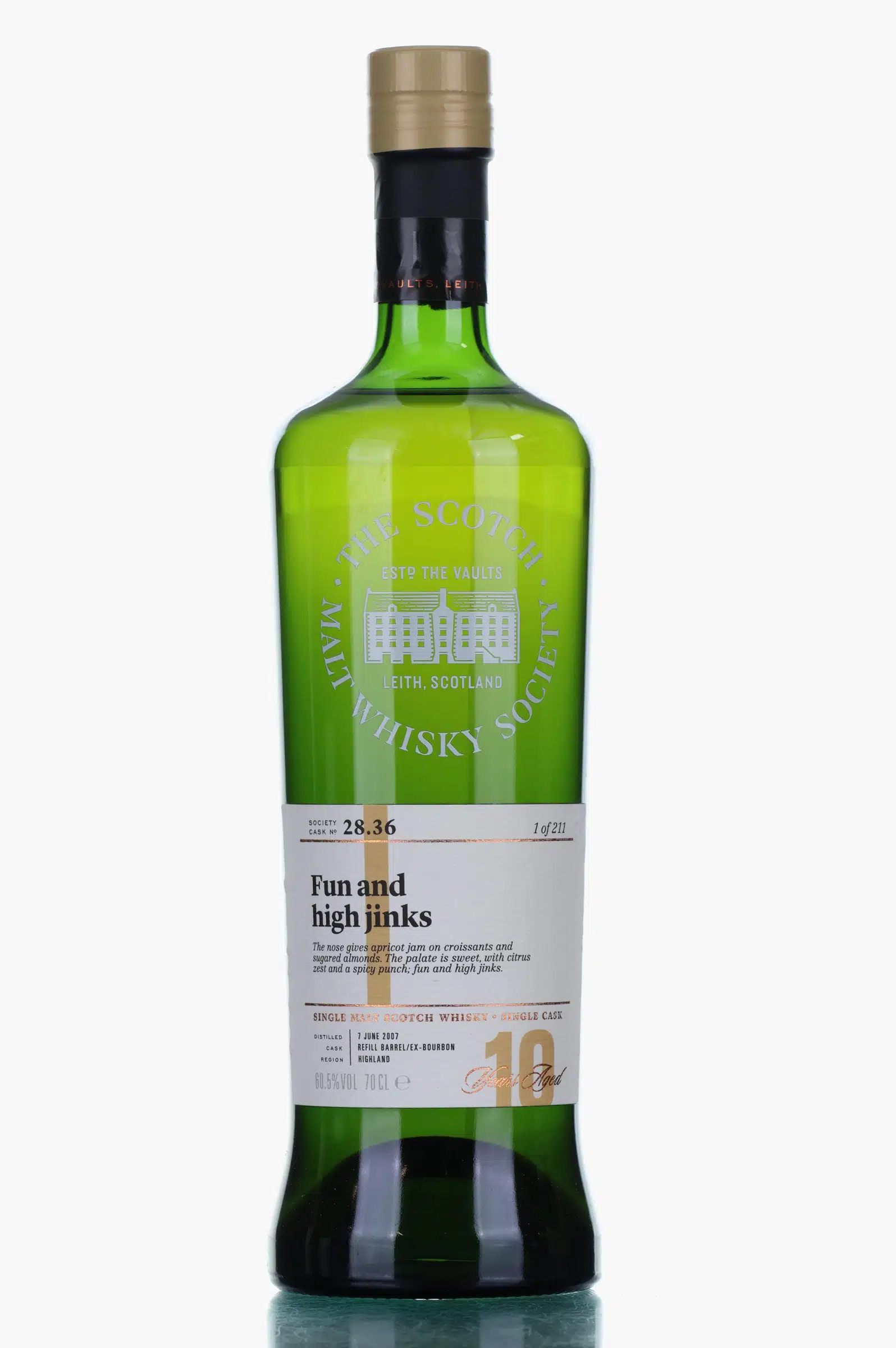 Tullibardine Fun & High Jinks 10 Year Old, Bourbon Cask, Cask #28.36, 2007, The Scotch Malt Whisky Society, 60.5% whisky bottle