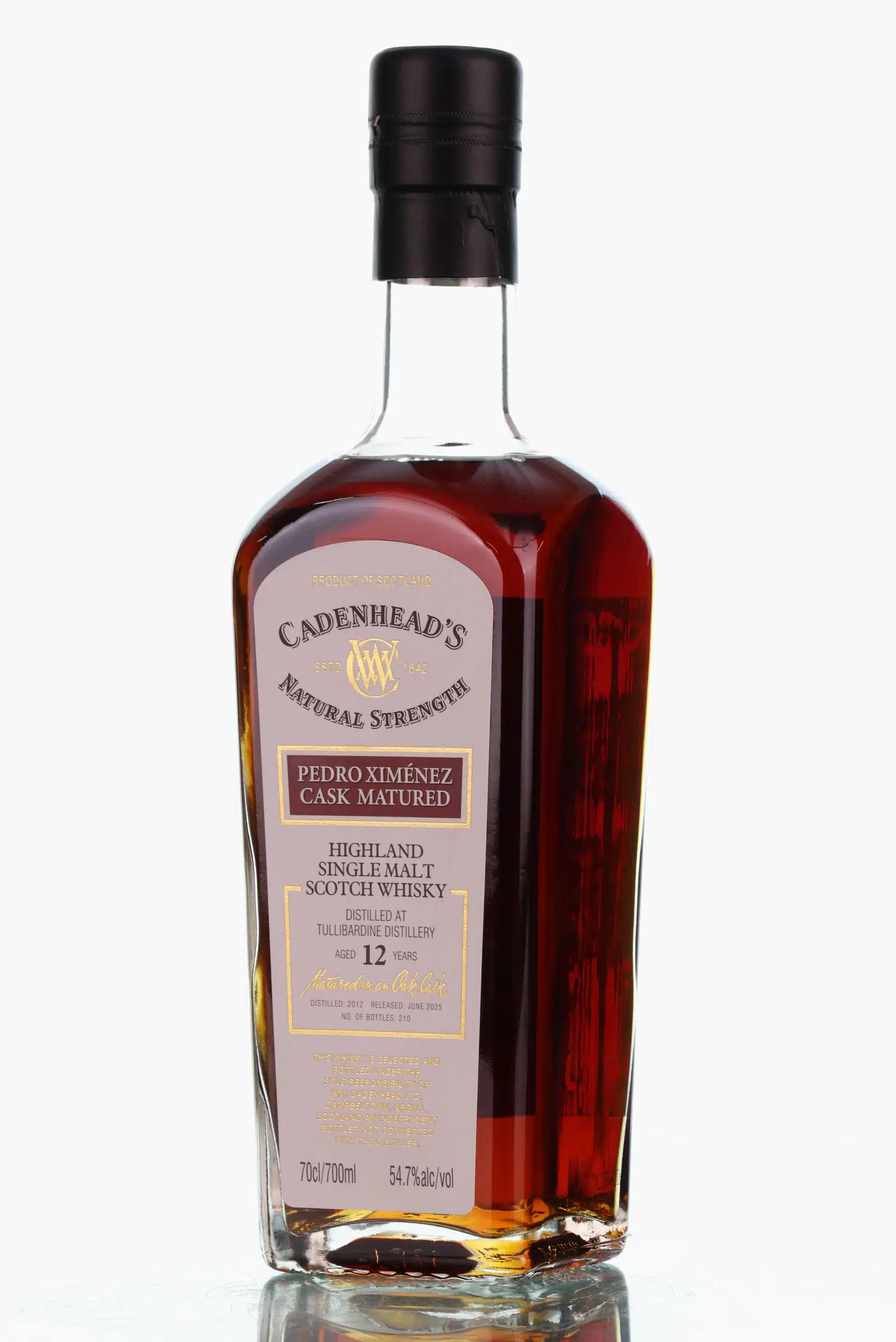Tullibardine Natural Strength 12 Year Old, Pedro Ximenez Cask, 2012, Cadenhead's, 54.7% whisky bottle