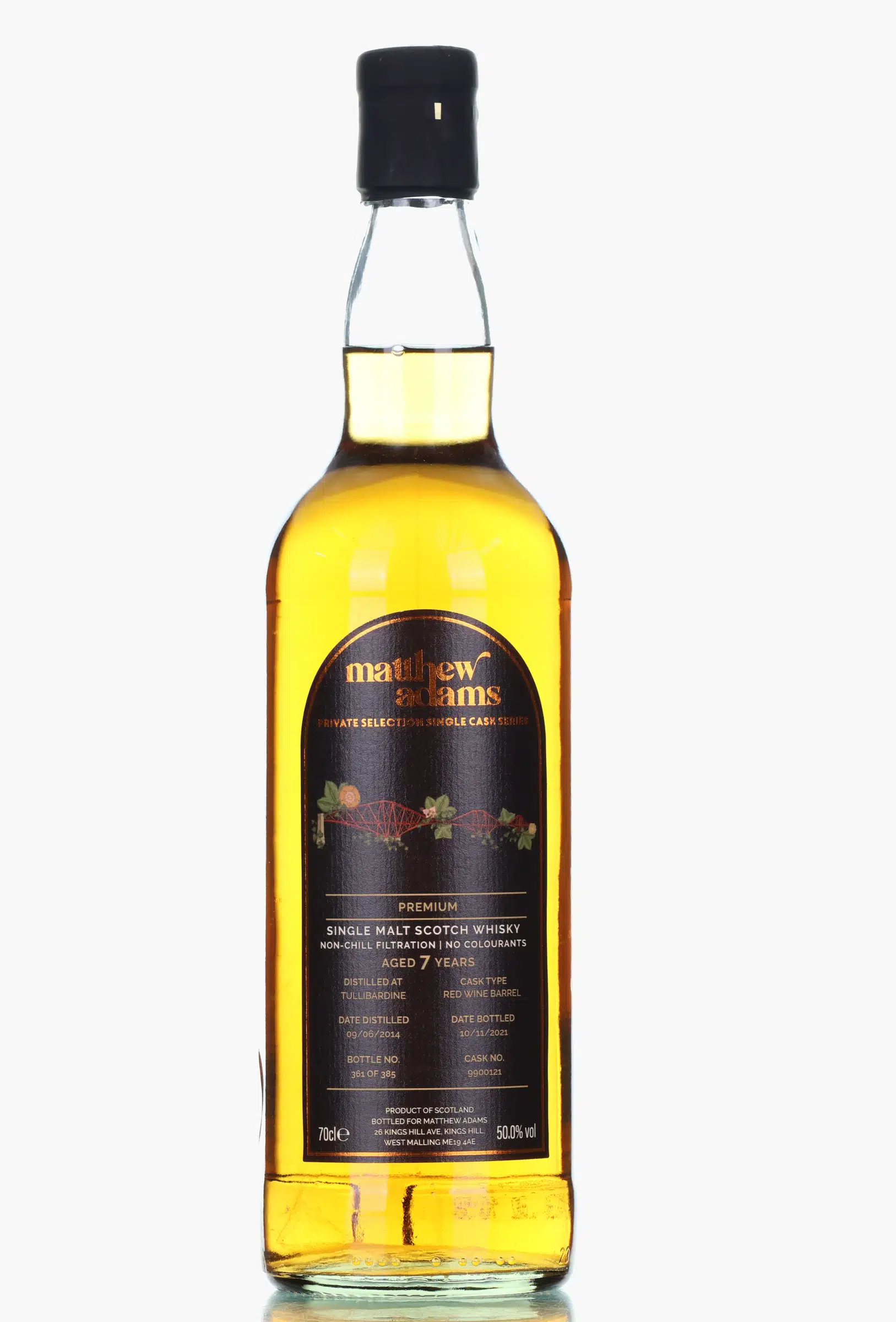Tullibardine Private Selection Single Cask Series 7 Year Old, Red Wine Barrel Cask, Cask #309103, 2014, Matthew Adams, 50% whisky bottle