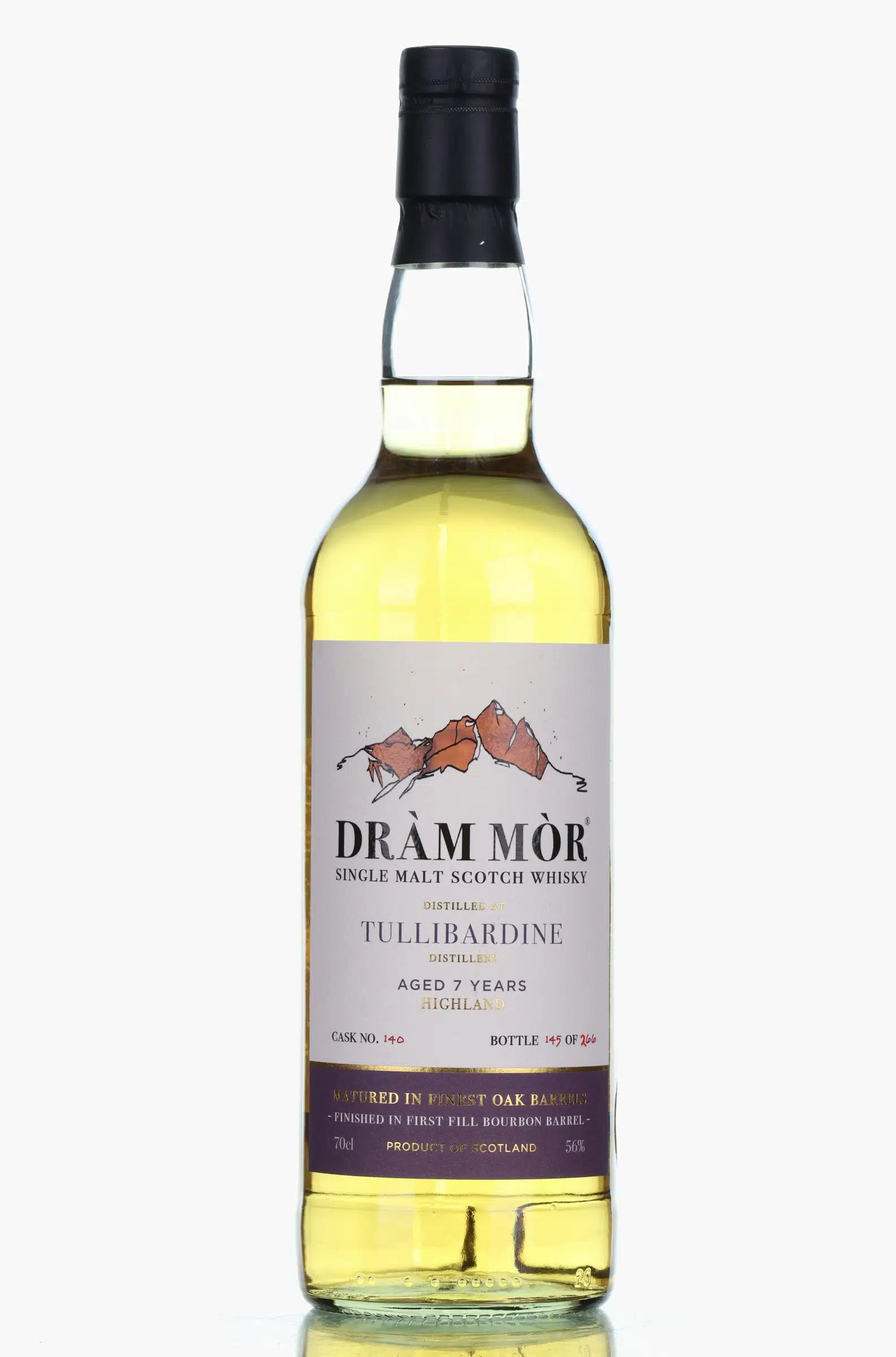 Tullibardine 7 Year Old, Bourbon Cask, Cask #140, Dràm Mòr, 56% whisky bottle
