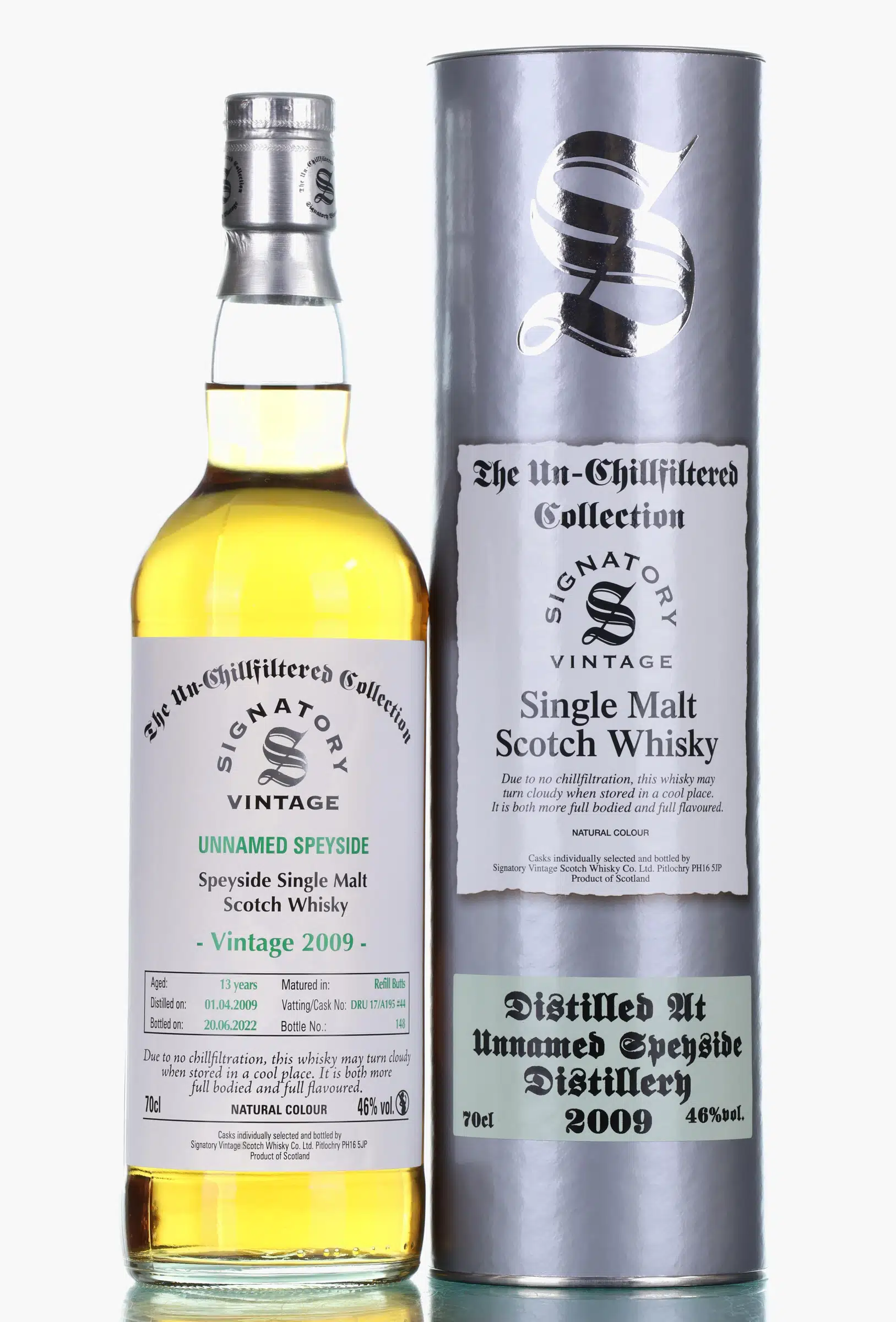 Macallan Un-Chillfiltered Collection 13 Year Old, Sherry Cask, Cask #DRU 17/A195 #44, 2009, Signatory Vintage, 46% whisky bottle