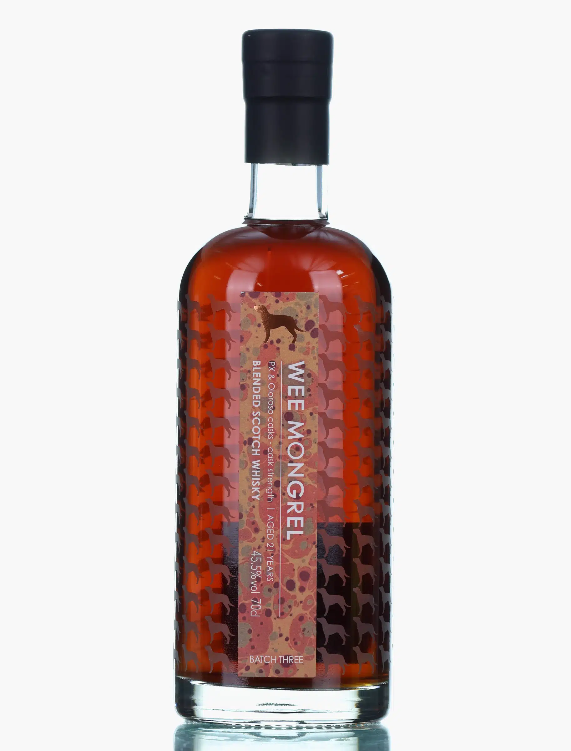 Little Brown Dog Wee Mongrel 21 Year Old, Oloroso & Pedro Ximénez Sherry Cask, Batch No. 3, Little Brown Dog Spirits, 45.5% whisky bottle