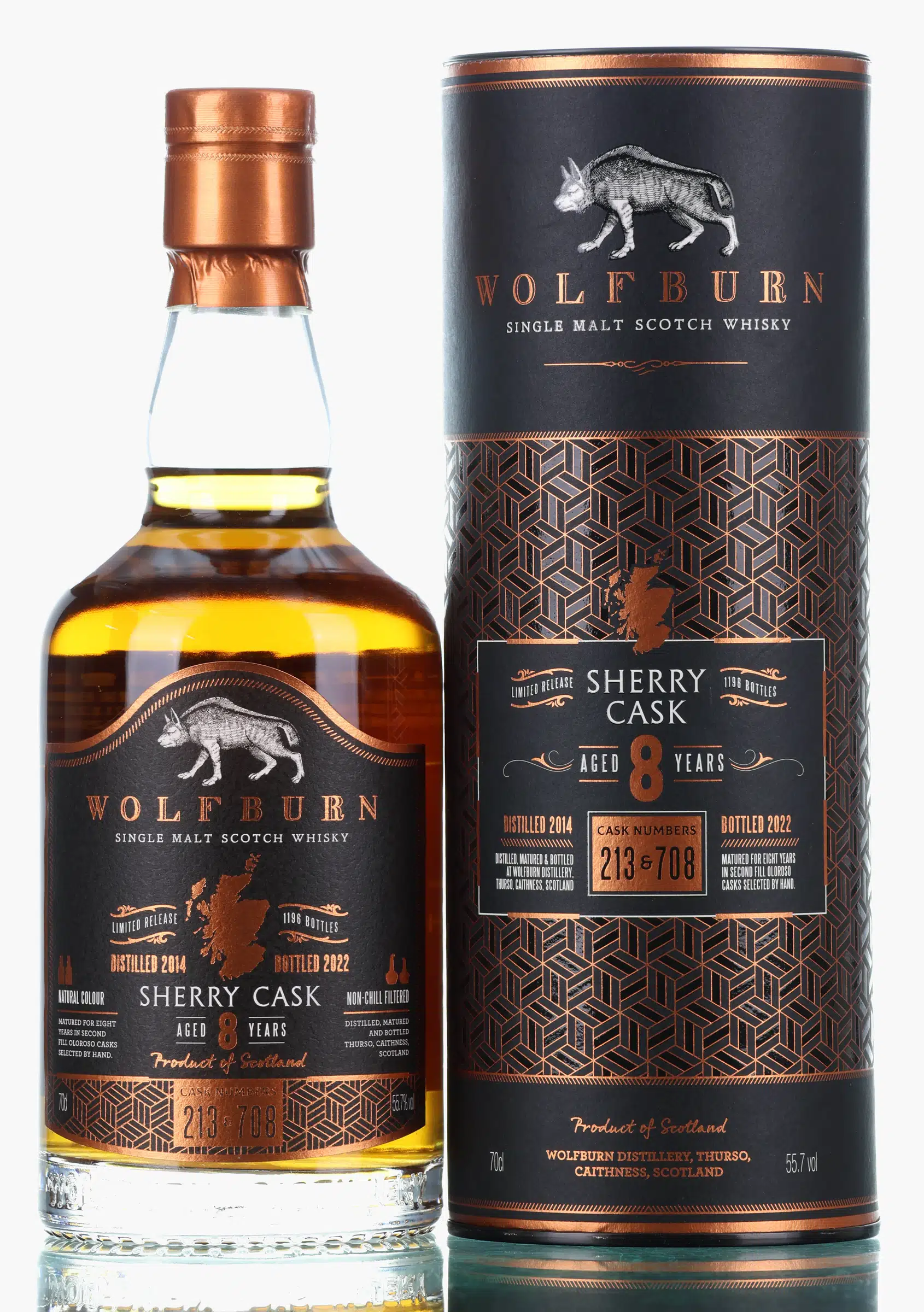 Wolfburn Sherry Cask Limited Release 8 Year Old, Sherry Cask, Cask #213 & 708, 2022, 55.7% whisky bottle