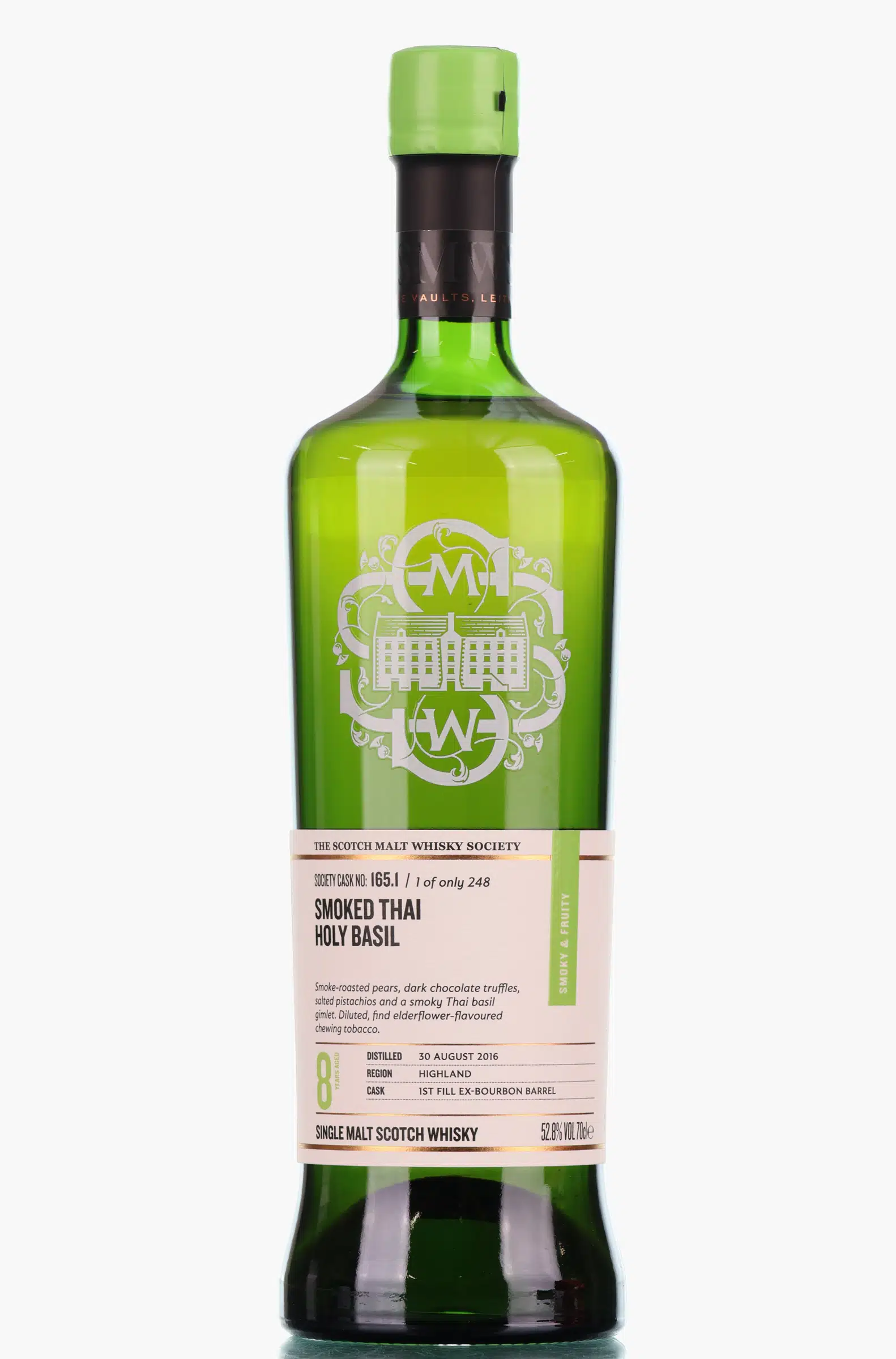 Wolfburn Smoked Thai Holy Basil 8 Year Old, Bourbon Cask, Cask #165.1, 2016, The Scotch Malt Whisky Society, 52.8% whisky bottle