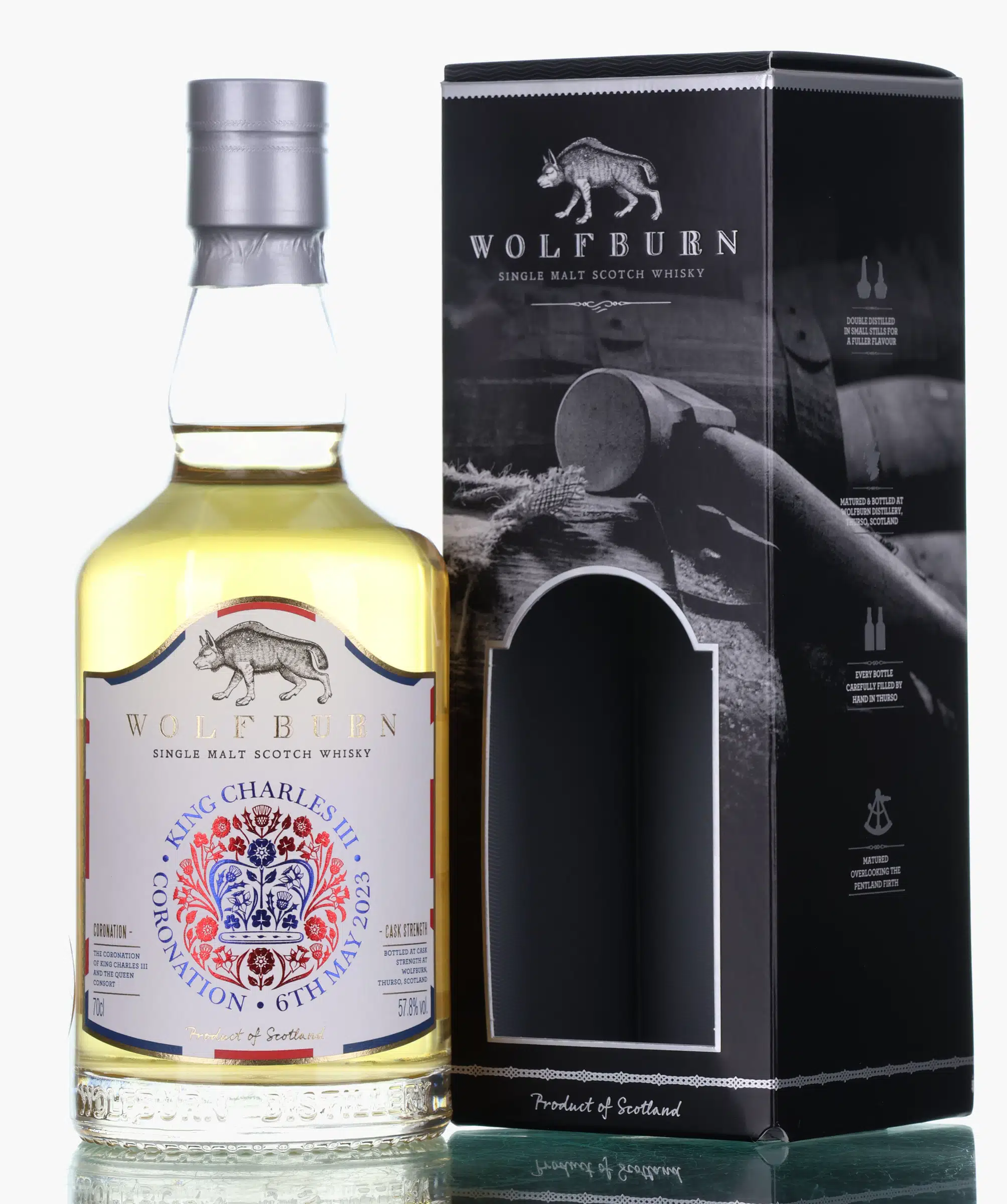 Wolfburn King Charles III Coronation 7 Year Old, Bourbon Cask, 2023, 57.8% whisky bottle